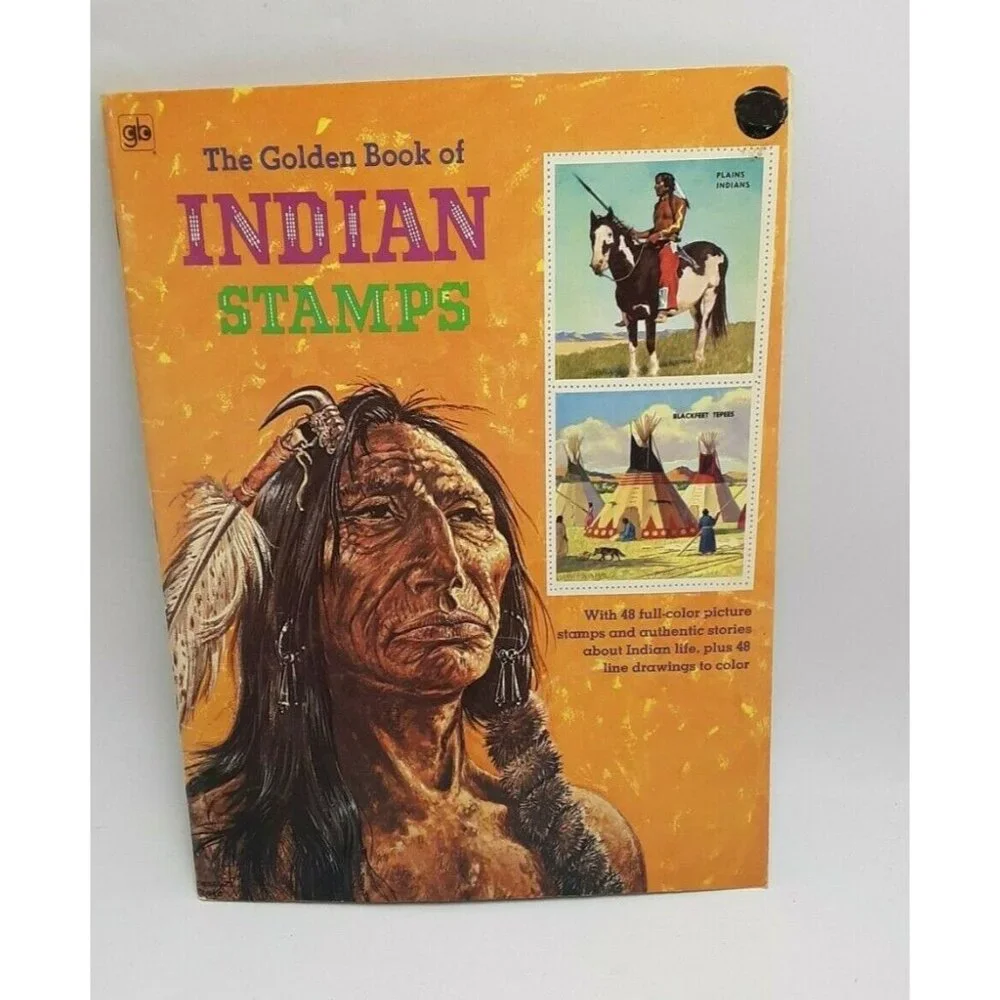 The Golden Book Of Indian Stamps 48 Native American 8th printing 1973